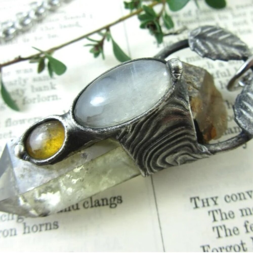 Artisan OOAK Citrine Moonstone Yellow Sapphire Talisman Crystal Pendant Necklace